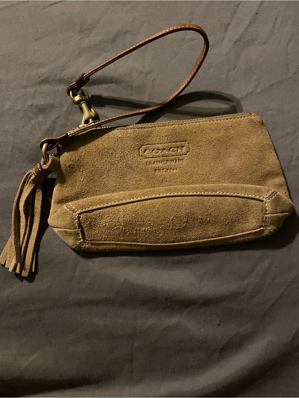 Coach Suede Wristlet in Cognac